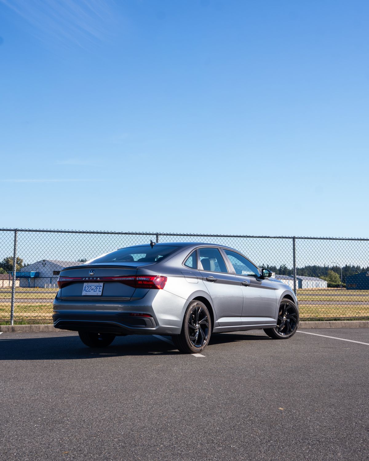 The Jetta from the rear three-quarter