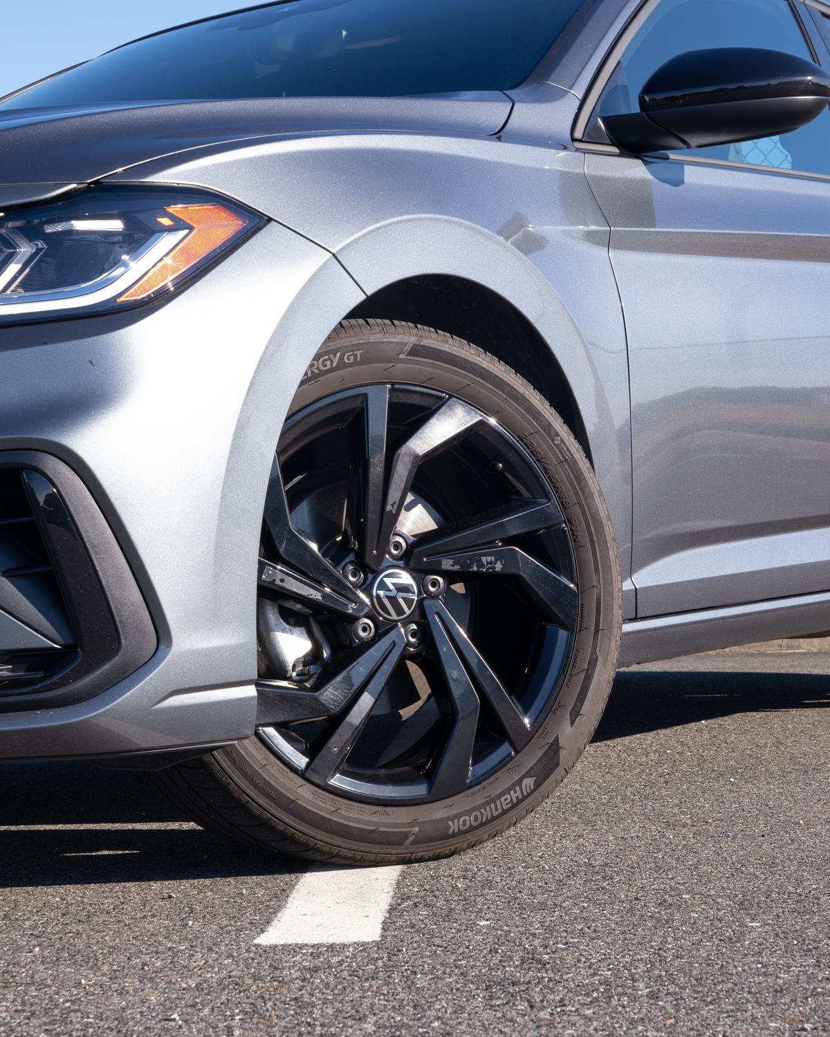 The Jetta's black sport wheel