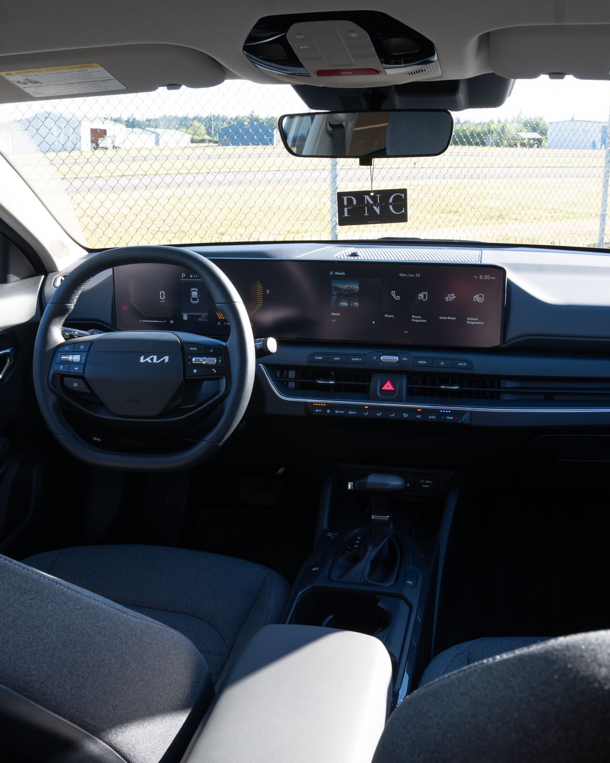 The K4's dashboard and wide screen from the back seat