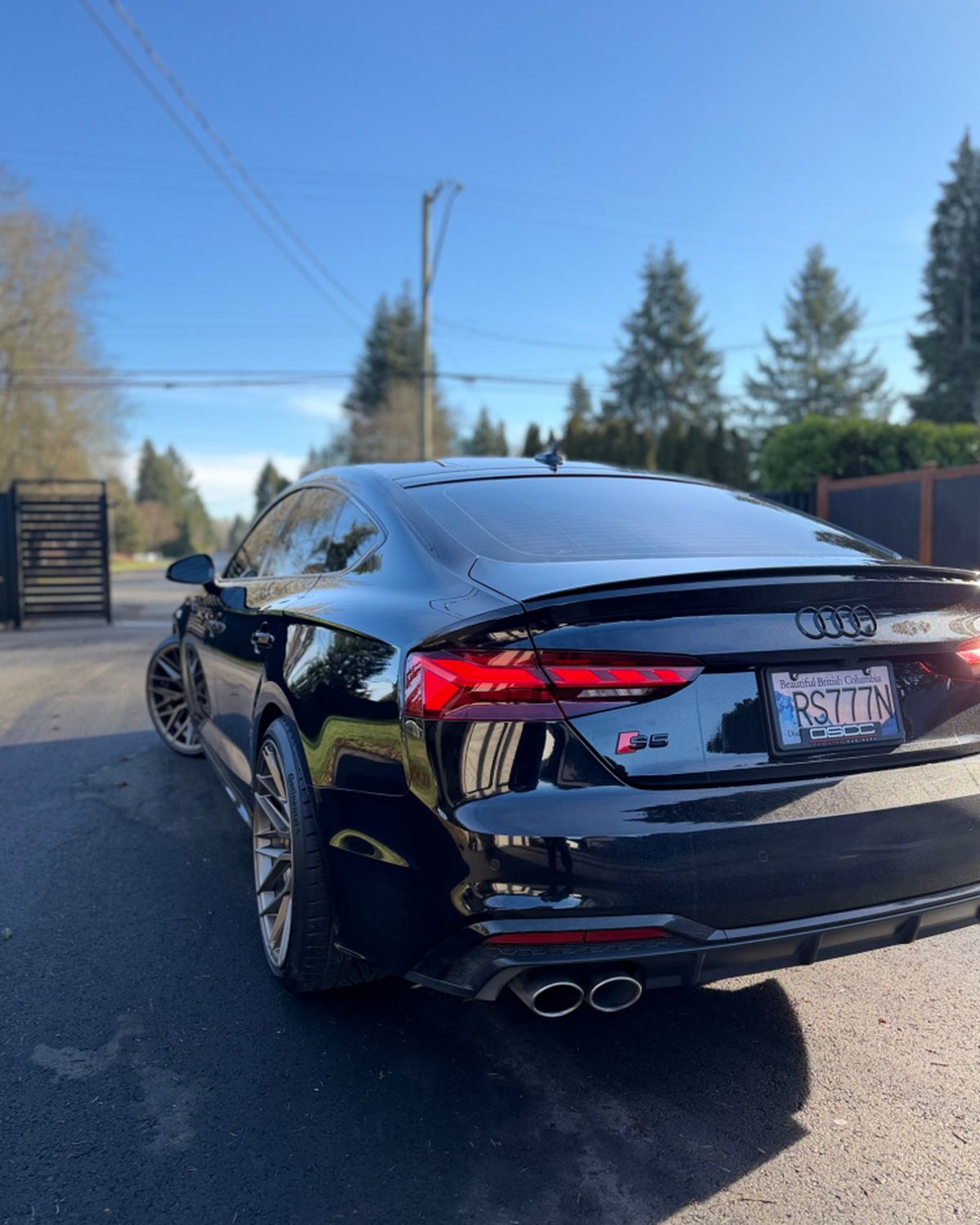 The S5 from the rear three-quarter, showing its quad tailpipes