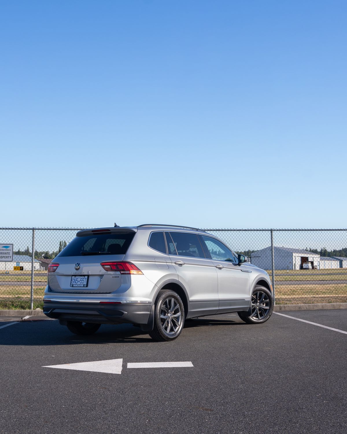 The Tiguan from the rear three-quarter
