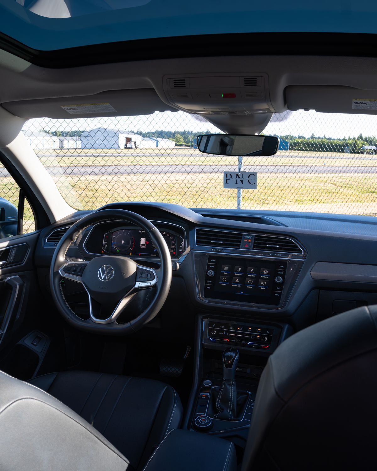 The Tiguan's dashboard from the back seat