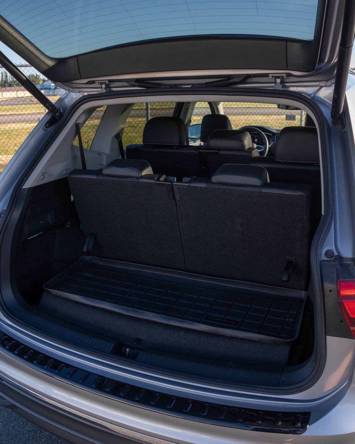 The Tiguan's cargo area with the tailgate open