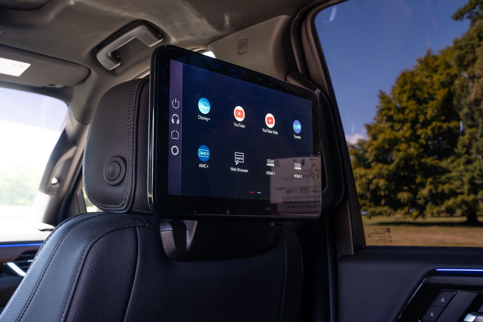 A rear-seat entertainment screen